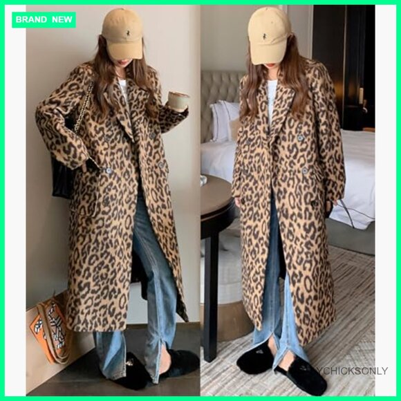 Wool Blend Long Pea Coat Double Breasted Notched Lapel Trench Overcoat - Picture 5 of 7